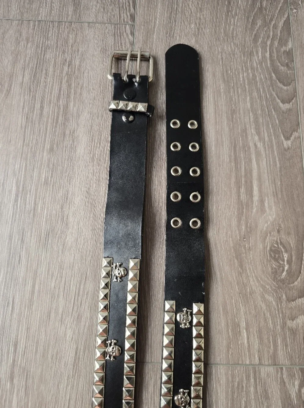 Studded Leather Belt Pyramid Studs Skull Crossbones Punk Emo Black Size L Y2K